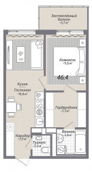 Однокомнатная квартира 46.4 м²